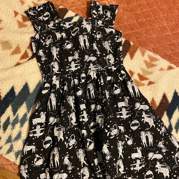Mod Cloth Mata Traders Horoscope Dress Stars Celestial Retro A-line Black Zodiac - Picture 4 of 5